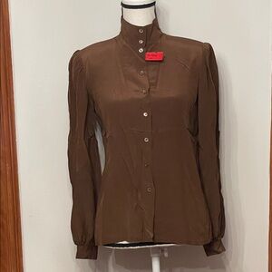 Vintage Harve Benard 100% Silk Brown Button Down Shirt